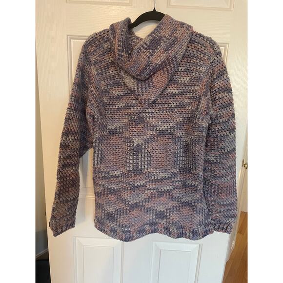 Handmade Knit Sweater Hooded Granite Stitch Purple and Pink Estimated Size L - Picture 2 of 8